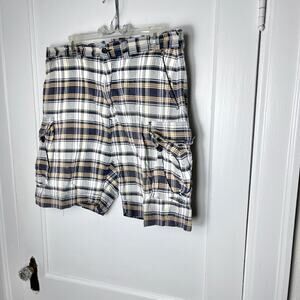 Vintage Y2K 2000s Polo Ralph Lauren Blue Gold Plaid Casual Shorts Size 34